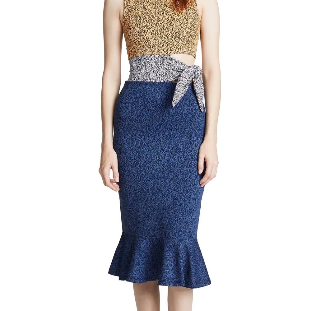 Opening Ceremony Blue Midi Trumpet Dress with Tie Front